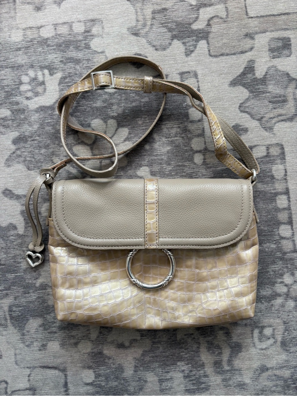 Brighton Croc Embossed Leather Organizer Crossbody Bag Taupe U339B84